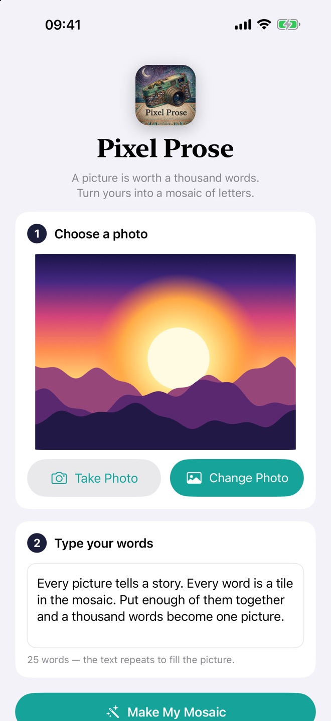 Choosing a photo and typing the words